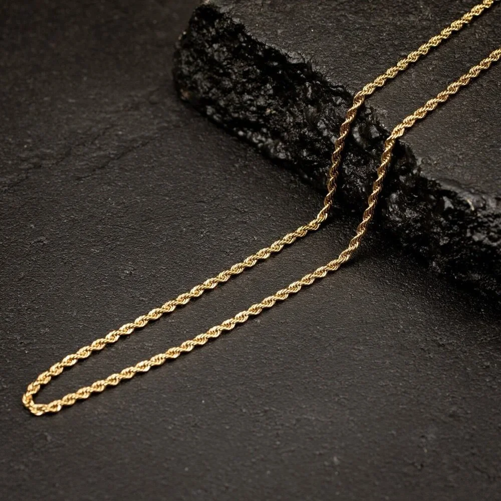 Solid Yellow Gold Plated 316 Stainless Steel 3MM Twist Rope Chain Necklace
